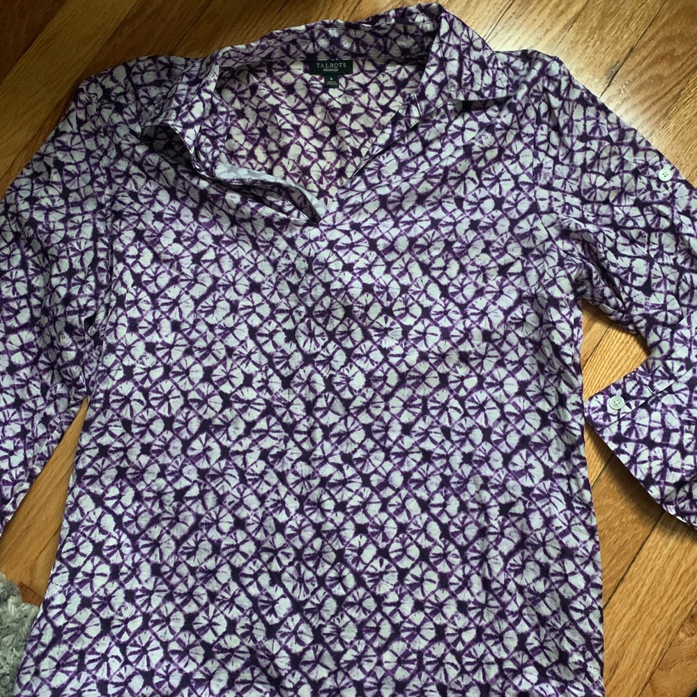 Talbots Purple and White Button Down Shirt
